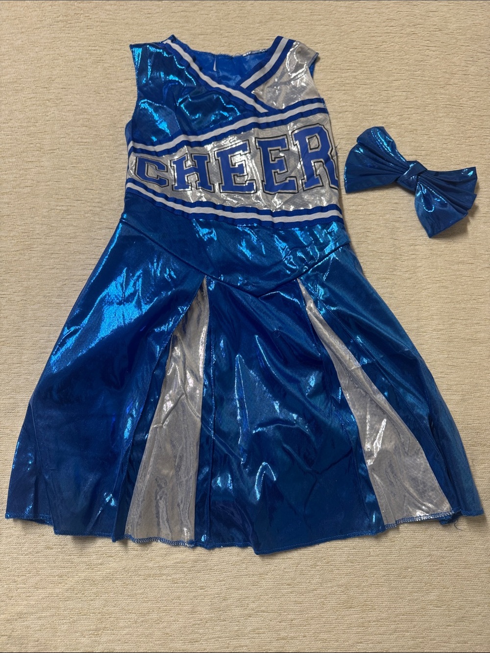 Blue Cheerleader Kids Costume Dress with Hair Bow